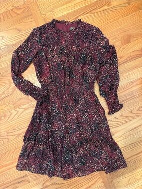 Taylor Burgundy Speckled Long-Sleeve Ruffle Dress